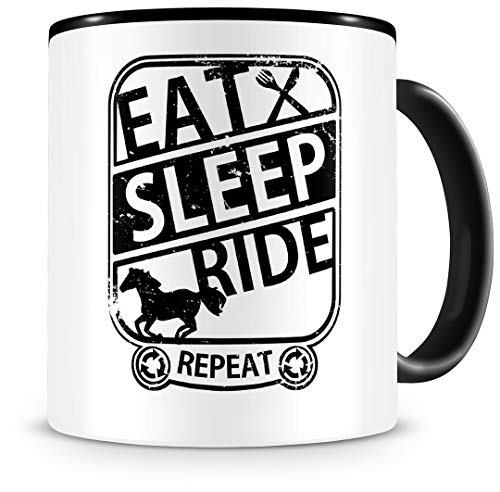 Samunshi® Pferd Tasse mit Spruch Eat Sleep Ride Repeat Geschenk für Reiter Kaffeetasse groß Lustige Tassen zum Geburtstag schwarz 300ml von Samunshi