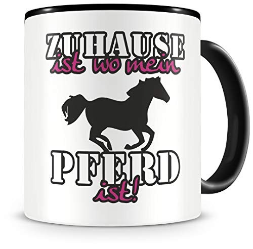 Samunshi® Pferd Tasse mit Spruch Zuhause ist Pferd Geschenk für Reiter Fans Kaffeetasse groß Lustige Tassen zum Geburtstag schwarz 300ml von Samunshi