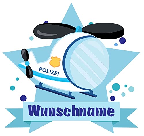 Samunshi® Polizei Hubschrauber Wandtattoo Türschild mit Name personalisierbar Kinderzimmer Türaufkleber Baby Wandaufkleber - 25x22cm mehrfarbig von Samunshi