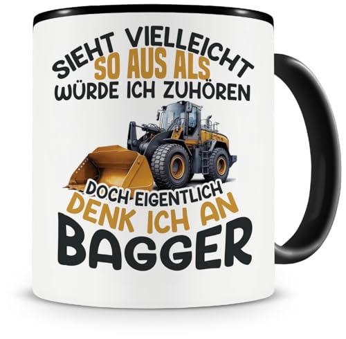 Samunshi® Radlader Tasse mit Spruch Sieht vielleicht so aus Bagger Geschenk für Handwerker Baugeräteführer und Bagger Fans Kaffeetasse Baustellen Tassen zum Geburtstag 300ml schwarz von Samunshi