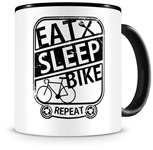 Samunshi® Rennrad Tasse mit Spruch Eat Sleep Bike Repeat Geschenk für Biker Kaffeetasse groß Lustige Tassen zum Geburtstag schwarz 300ml von Samunshi