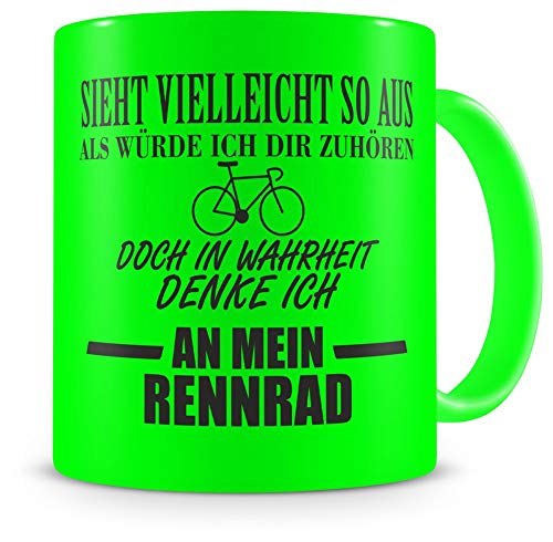 Samunshi® Rennrad Tasse mit Spruch Geschenk für Mann Frau Oma oder Opa Kaffeetasse groß Lustige Tassen zum Geburtstagneon grün 300ml von Samunshi