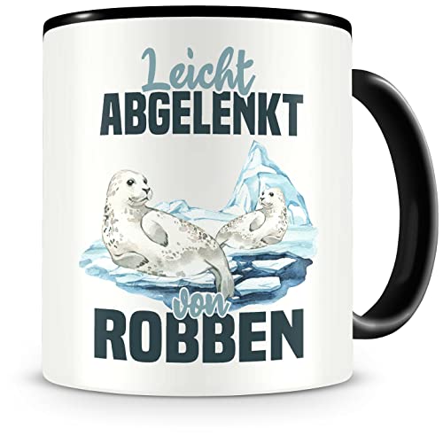 Samunshi® Robben Tasse mit Spruch Leicht abgelenkt von Robben Geschenk für Robben Fans Kaffeetasse Lustige Tassen zum Geburtstag von Samunshi