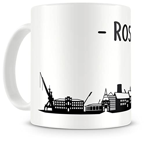Samunshi® Rostock Skyline Tasse Kaffeetasse Teetasse H:95mm/D:82mm weiß von Samunshi