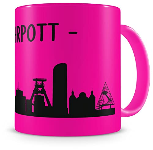 Samunshi® Ruhrpott Skyline Tasse Kaffeetasse Teetasse Kaffeepott Kaffeebecher Becher H:95mm/D:82mm neon pink von Samunshi