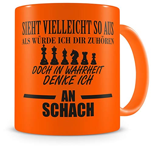 Samunshi® Schach Tasse mit Spruch Geschenk für Mann Frau Oma oder Opa Kaffeetasse groß Lustige Tassen zum Geburtstag neon orange 300ml von Samunshi