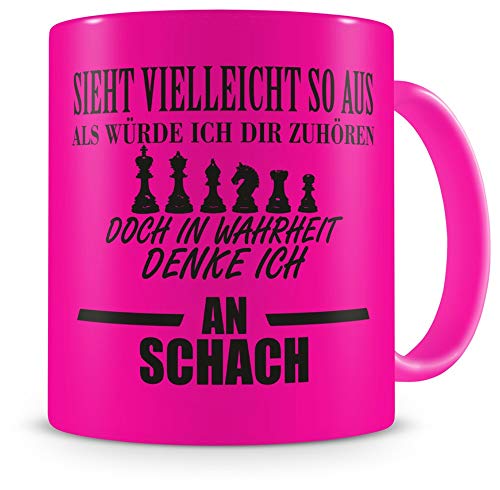 Samunshi® Schach Tasse mit Spruch Geschenk für Mann Frau Oma oder Opa Kaffeetasse groß Lustige Tassen zum Geburtstag neon pink 300ml von Samunshi