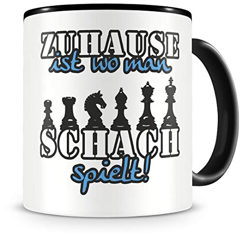 Samunshi® Schach Tasse mit Spruch Zuhause ist Schach Geschenk für Schach Fans Kaffeetasse groß Lustige Tassen zum Geburtstag schwarz 300ml von Samunshi