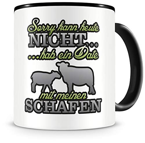 Samunshi® Schaf Tasse mit Spruch Date mit Schafen Geschenk für Schaf Fans Kaffeetasse groß Lustige Tassen zum Geburtstag schwarz 300ml von Samunshi