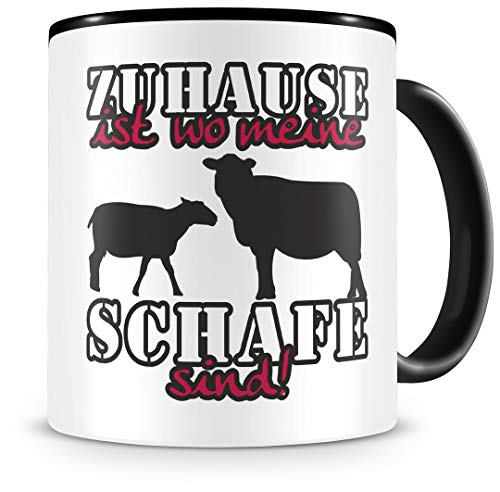 Samunshi® Schafe Tasse mit Spruch Zuhause ist Schafe Geschenk für Schafe Fans Kaffeetasse groß Lustige Tassen zum Geburtstag schwarz 300ml von Samunshi