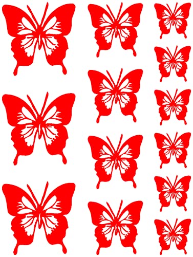 Samunshi® Schmetterling Aufkleber Set No.8 6x3,5cm4x5cmund3x7cm hellrot von Samunshi