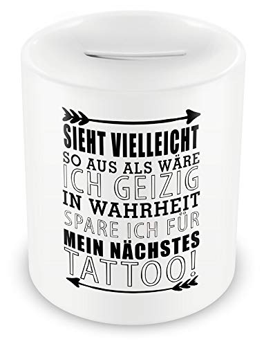 Samunshi® Sparschwein Tattoo Spardose Schwarz Weiß - Ich Spare für Mein Tattoo - als Gutschein Tattoo Geschenkideen Spardose Tattoo Money Witzig von Samunshi