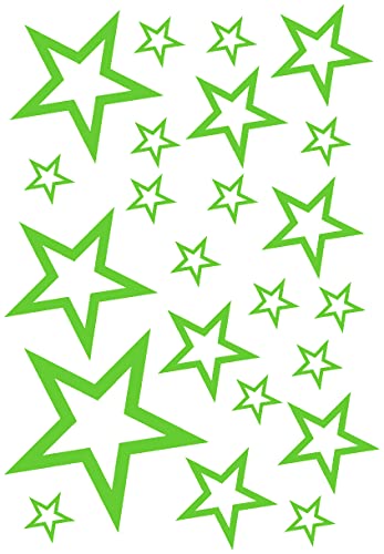 Samunshi® Sterne Aufkleber Set Outline 14x2,5cm6x5cm2x7,5cm1x10cm lindgrün von Samunshi