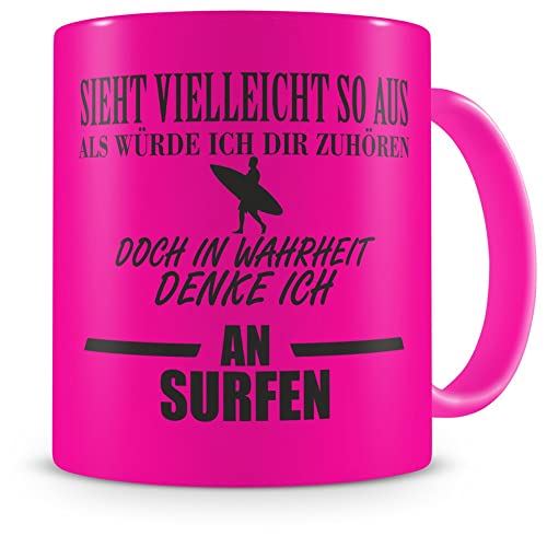Samunshi® Surfer Tasse Surf mit Spruch Surfen Geschenk Surfer Kaffeetasse groß Lustige Tassen zum Geburtstag witzige Teetasse neon pink von Samunshi