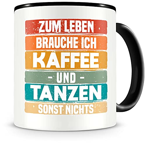 Samunshi® Tanzen Tasse mit Spruch Kaffee und Tanzen Geschenk für Tanzen Fans Kaffeetasse groß Lustige Tassen zum Geburtstag schwarz 300ml von Samunshi