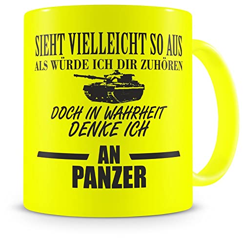 Samunshi® Tasse Panzer Spruch Bundeswehr Geschenke Kaffeetasse Tassen Teetasse Kaffeebecher Soldat neon gelb von Samunshi