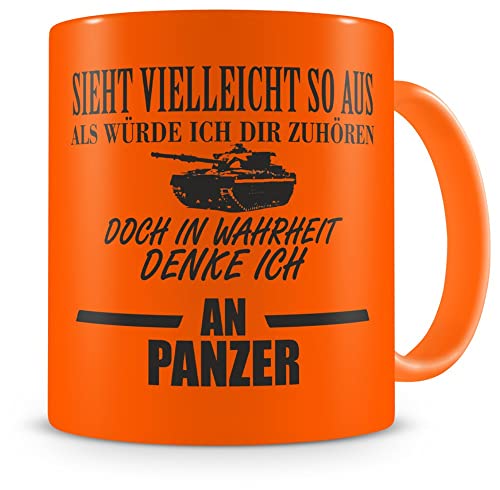 Samunshi® Tasse Panzer Spruch Bundeswehr Geschenke Kaffeetasse Tassen Teetasse Kaffeebecher Soldat neon orange von Samunshi