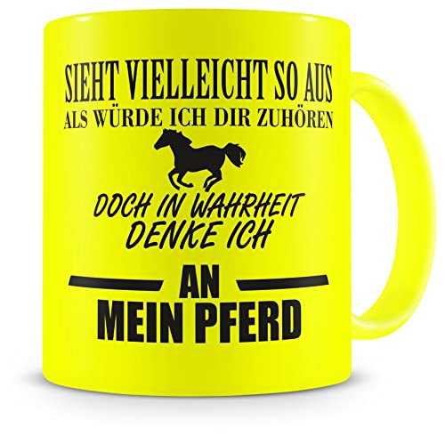 Samunshi® Tasse Pferd mit Spruch Pferde Mädchen Geschenk Kaffeetasse Tassen Geburtstag Kaffeebecher neon gelb von Samunshi