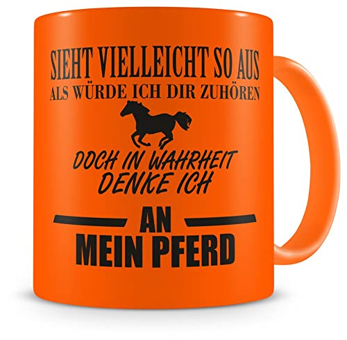 Samunshi® Tasse Pferd mit Spruch Pferde Mädchen Geschenk Kaffeetasse Tassen Geburtstag Kaffeebecher neon orange von Samunshi