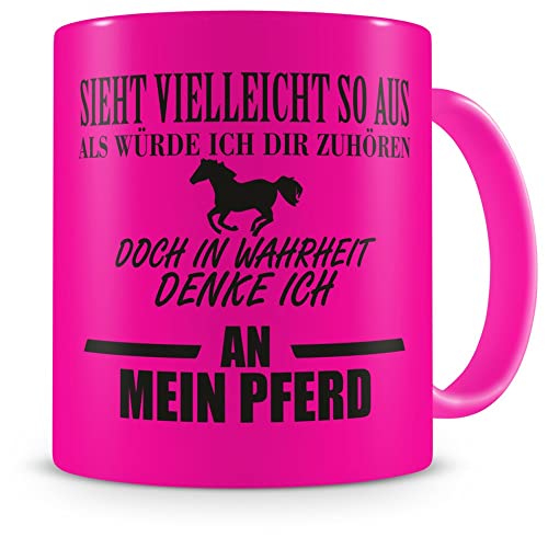 Samunshi® Tasse Pferd mit Spruch Pferde Mädchen Geschenk Kaffeetasse Tassen Geburtstag Kaffeebecher neon pink von Samunshi