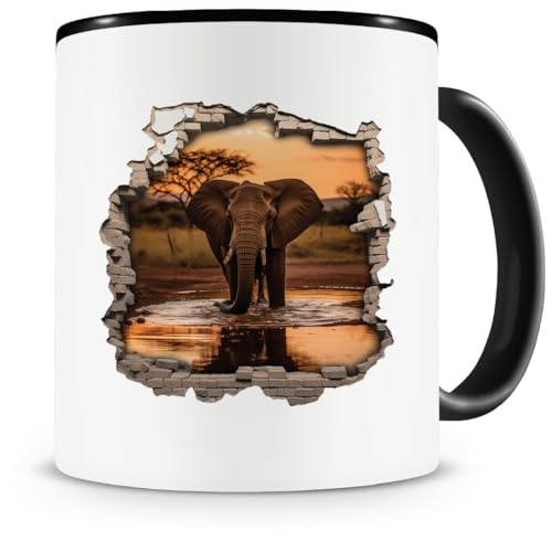 Samunshi® Tasse Wandriss mit Elefant 3D Effekt Teetasse Kaffeepott als Motiv Geschenk für Kaffeetasse Lustige Tassen zum Geburtstag schwarz Keramik 300ml von Samunshi