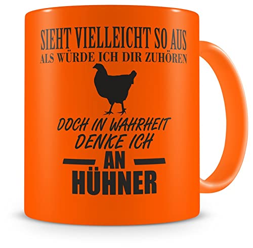 Samunshi® Tasse mit Hühner Spruch - Keramik Huhn Henne Geschenk für Mann Frau Oma oder Opa Kaffeetasse groß Lustige Tassen zum Geburtstag witzige Teetasse XX H:95mm/D:82mm neon orange von Samunshi