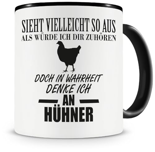 Samunshi® Tasse mit Hühner Spruch - Keramik Huhn Henne Geschenk für Mann Frau Oma oder Opa Kaffeetasse groß Lustige Tassen zum Geburtstag witzige Teetasse XX H:95mm/D:82mm schwarz von Samunshi