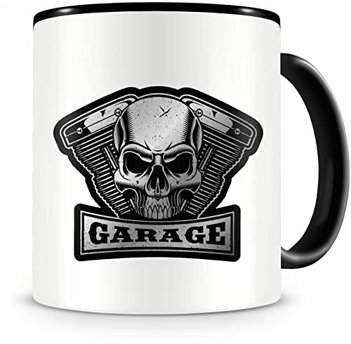 Samunshi® Tasse mit Motiv Garage Skull Motorblock Kaffeetasse Lustige Tassen zum Geburtstag für Motorrad Fahrrad Roller Auto Chopper Hot Rod Bopper von Samunshi