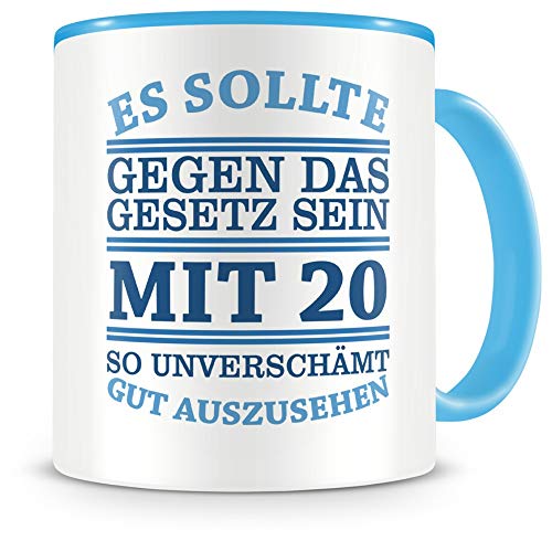 Samunshi® Tasse mit Spruch witzige Geschenke zum 20 Geburtstag Mann Frau Oma Opa Geburtstag Geschenkideen zum 20 Geburtstag Gut aussehen 20 Jahre 300ml hellblau/hellblau von Samunshi