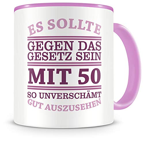 Samunshi® Tasse mit Spruch witzige Geschenke zum 50 Geburtstag Mann Frau Oma Opa Geburtstag Geschenkideen zum 50 Geburtstag Gut aussehen 50 Jahre 300ml rosa/rosa von Samunshi