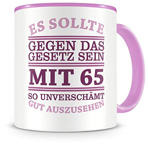 Samunshi® Tasse mit Spruch witzige Geschenke zum 65 Geburtstag Mann Frau Oma Opa Geburtstag Geschenkideen zum 65 Geburtstag Gut aussehen 65 Jahre 300ml rosa/rosa von Samunshi