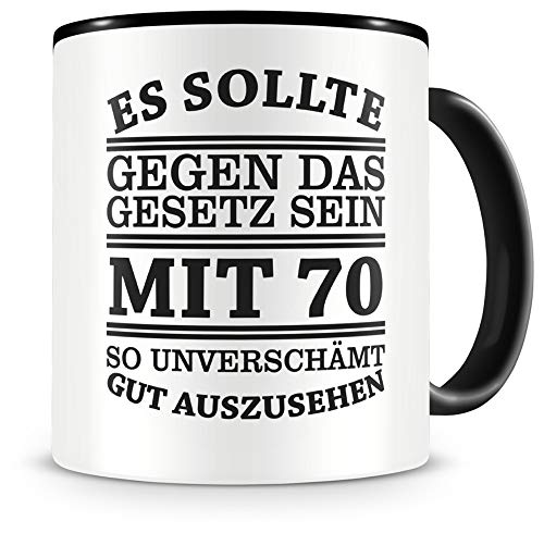 Samunshi® Tasse mit Spruch witzige Geschenke zum 70 Geburtstag Mann Frau Oma Opa Geburtstag Geschenkideen zum 70 Geburtstag Gut aussehen 70 Jahre 300ml schwarz/schwarz von Samunshi