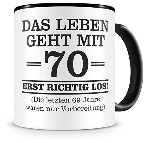 Samunshi® Kaffeetasse Geburtstag Mit 70 geht das Leben los Geburtstags Tasse Geschenk Kaffeetasse Teetasse Kaffeepott Kaffeebecher Becher schwarz Keramik 300ml von Samunshi