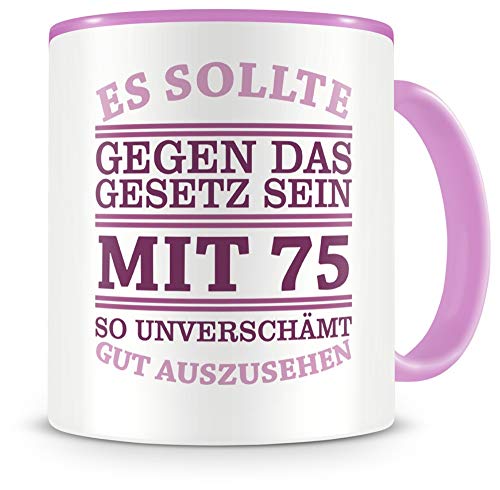 Samunshi® Tasse mit Spruch witzige Geschenke zum 75 Geburtstag Mann Frau Oma Opa Geburtstag Geschenkideen zum 75 Geburtstag Gut aussehen 75 Jahre 300ml rosa/rosa von Samunshi