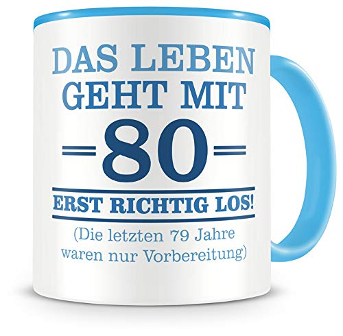 Samunshi® Tasse mit Spruch witzige Geschenke zum 80 Geburtstag Mann Frau Oma Opa Geburtstag Geschenkideen zum 80 Geburtstag hellblau von Samunshi
