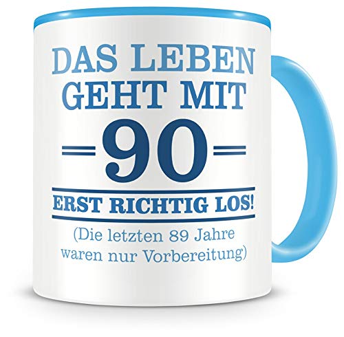 Samunshi® Tasse mit Spruch witzige Geschenke zum 90 Geburtstag Mann Frau Oma Opa Geburtstag Geschenkideen zum 90 Geburtstag hellblau von Samunshi