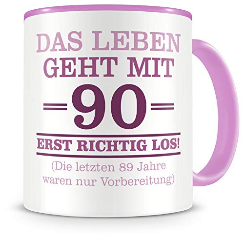 Samunshi® Tasse mit Spruch witzige Geschenke zum 90 Geburtstag Mann Frau Oma Opa Geburtstag Geschenkideen zum 90 Geburtstag rosa von Samunshi