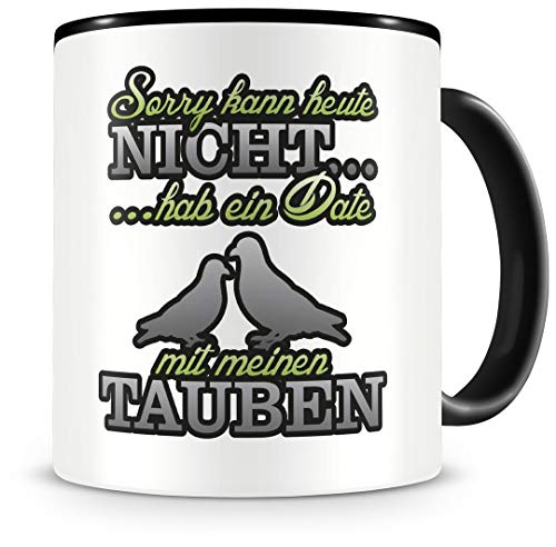 Samunshi® Tauben Tasse mit Spruch Date mit Tauben Geschenk für Tauben Fans Kaffeetasse groß Lustige Tassen zum Geburtstag schwarz 300ml von Samunshi