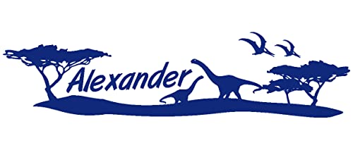 Samunshi® Tür Aufkleber 4 Dinos mit Name Wandtattoo 40x10cm königsblau von Samunshi