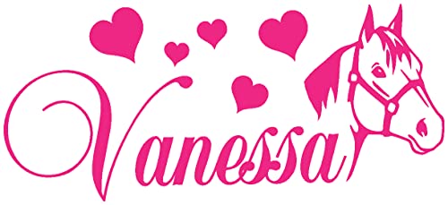 Samunshi® Türaufkleber Pferdekopf mit Herzen und Name Wandtattoo 40x17,4cm pink von Samunshi