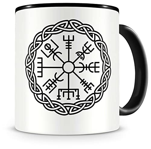 Samunshi® Vegvisir mit Knoten A Tasse Kaffeetasse Teetasse Vikinger Wikinger Germanen schwarz 300ml von Samunshi