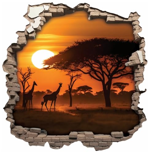 Samunshi® Wandaufkleber Wandriss mit Safari Tour in Afrika Wandsticker Fenster in andere Welt Portal für Kinderzimmer Aufkleber Küche Wallart 50x50cm von Samunshi