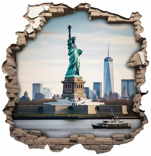Samunshi® Wandaufkleber Wandriss mit Statue of Liberty USA Wandsticker Fenster in andere Welt Portal für Kinderzimmer Aufkleber Küche Wallart 50x50cm von Samunshi