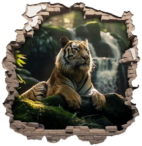 Samunshi® Wandaufkleber Wandriss mit Tiger Wandsticker Fenster in andere Welt Portal für Kinderzimmer Wohnzimmer Wanddekoration Wallart 50x50cm von Samunshi