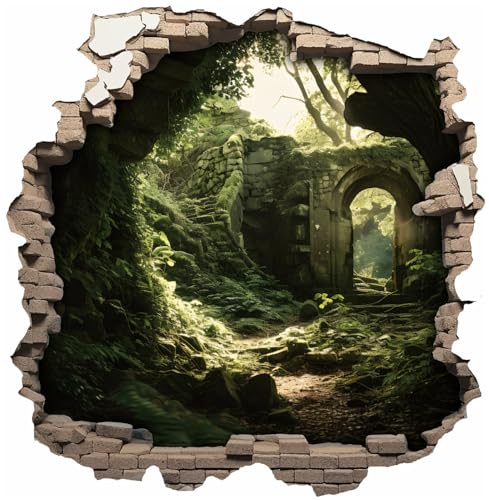 Samunshi® Wanddeko Wandriss mit Antike Ruine Alte Burg Fenster in andere Welt Portal Wallart Wandtattoo für Wohnzimmer Küche Wandaufkleber Wandsticker 70x70cm von Samunshi