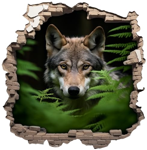 Samunshi® Wanddeko Wandriss mit Wolf Fenster in andere Welt Portal Wallart Wandtattoo für Wohnzimmer Küche Wandaufkleber Wandsticker 70x70cm von Samunshi