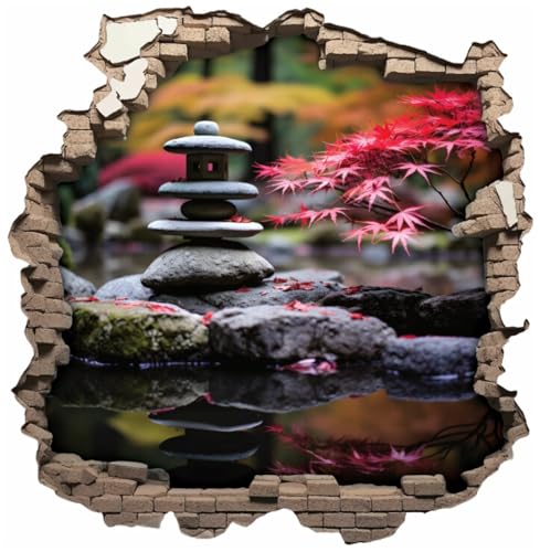 Samunshi® Wanddeko Wandriss mit Zen Garten in Japan Tokyo Mdiation Fenster in andere Welt Portal Wallart Wandtattoo für Wohnzimmer Küche Wandaufkleber Wandsticker 70x70cm von Samunshi