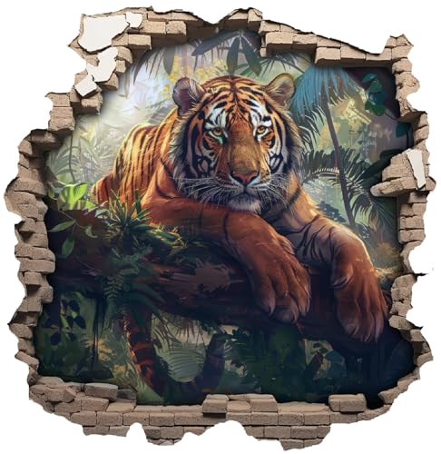 Samunshi® Wandtattoo Wandriss mit Tiger in Wald Raptor Dinosaurier Fenster in andere Welt Portal Wanddekoration Wandsticker für Kinderzimmer Wohnzimmer Wanddeko 30x30cm von Samunshi