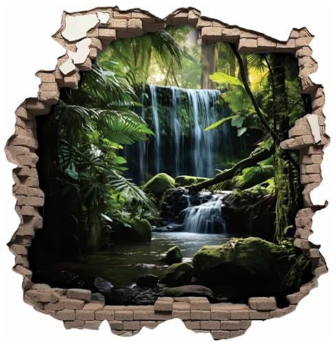 Samunshi® Wandtattoo Wandriss mit Wasserfall im Urwald Fenster in andere Welt Portal Wanddekoration Wandsticker für Kinderzimmer Wohnzimmer Wanddeko 30x30cm von Samunshi
