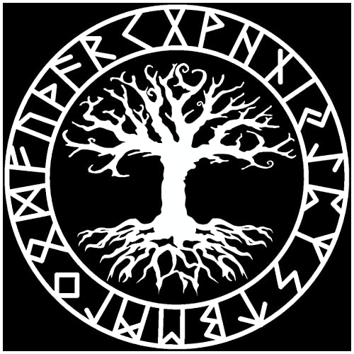 Samunshi® Wandtattoo Yggdrasil mit Runen C Wandaufkleber Wandsticker Aufkleber 80 x 80cm weiß von Samunshi